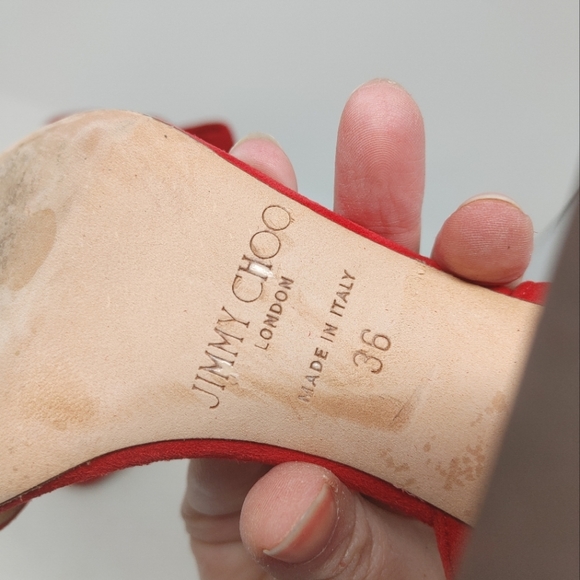 Jimmy Choo Red Suede Ankle Tie Heels Size 36 - Picture 5 of 9